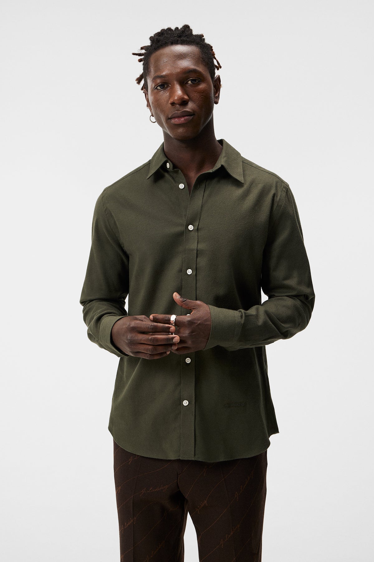 Light Flannel Slim Shirt / Forest Green