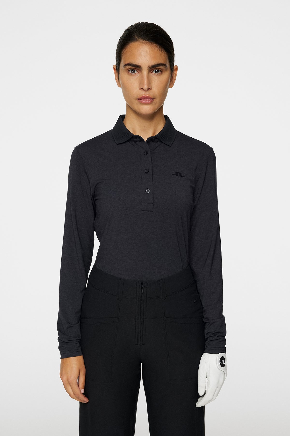 HOT Outfit Black Long Sleeve Polo Shirt Womens Flor Long Sleeve