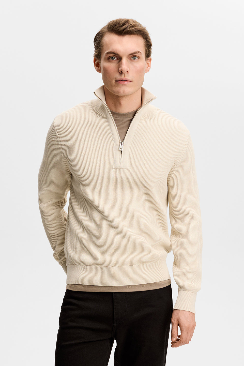 Alex Half Zip Knitted Sweater / Moonbeam