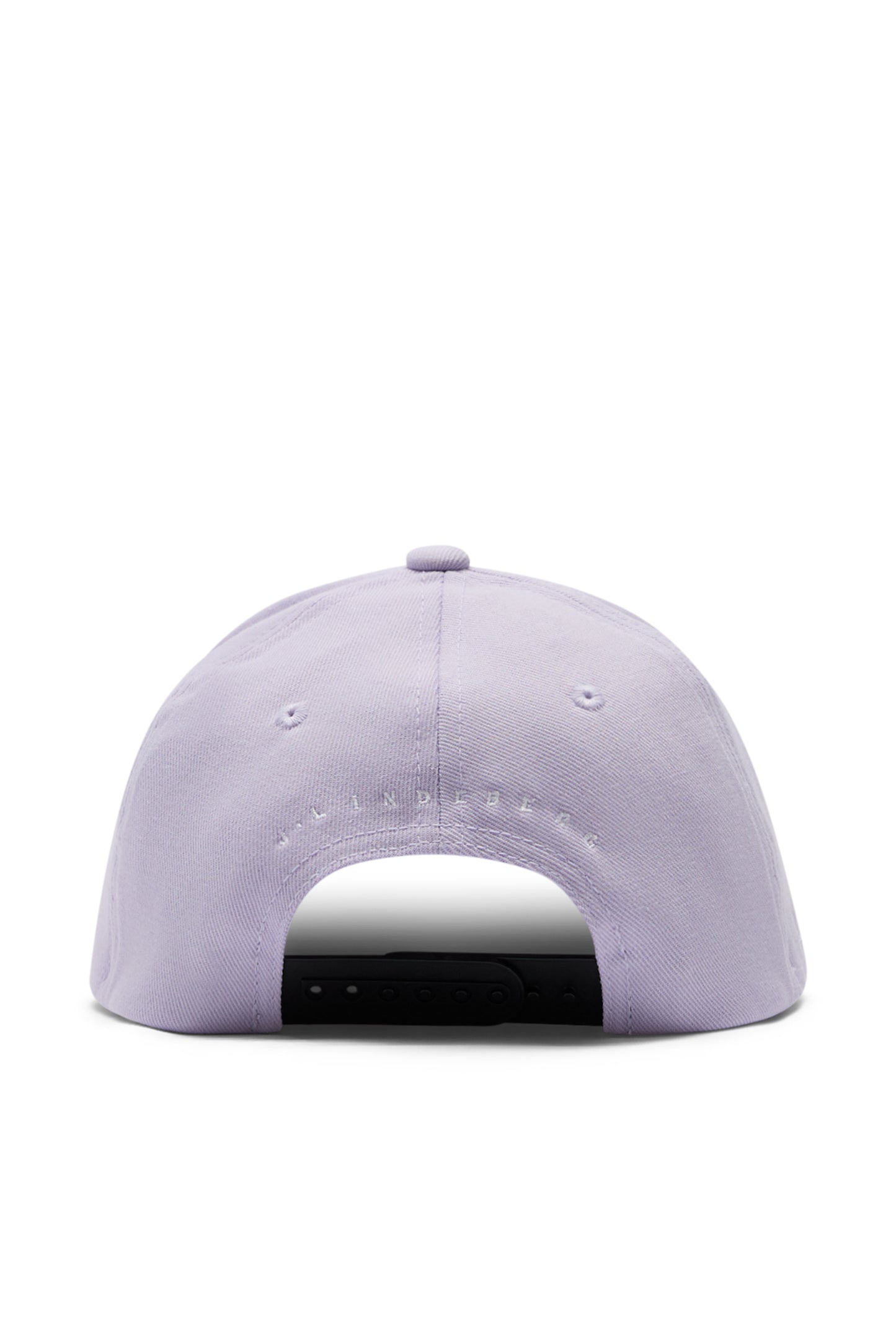 Achteraanzicht: Heath Cap in Purple Heather met verstelbare sluiting en J.LINDEBERG-borduursel.
