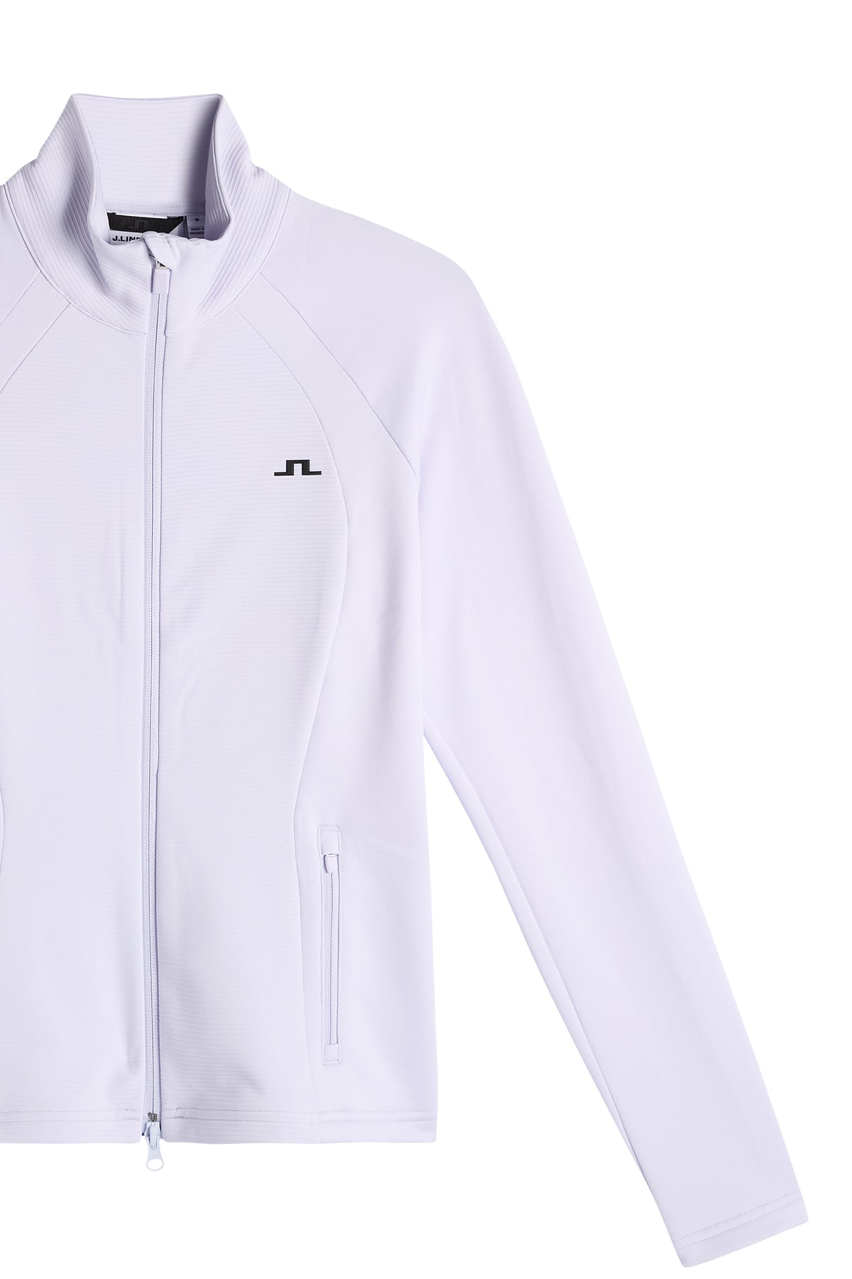 Close-up: Mireya Full Zip Mid Layer in Purple Heather met opstaande kraag, ritssluiting en Bridge-logo op de borst.