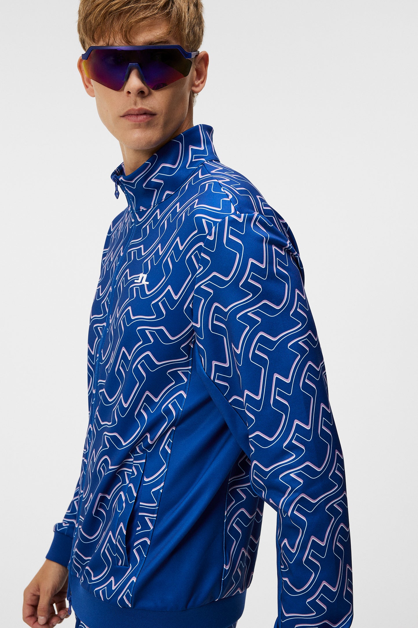 Callum Print Zip Jacket / Outline Bridge Wave Blue
