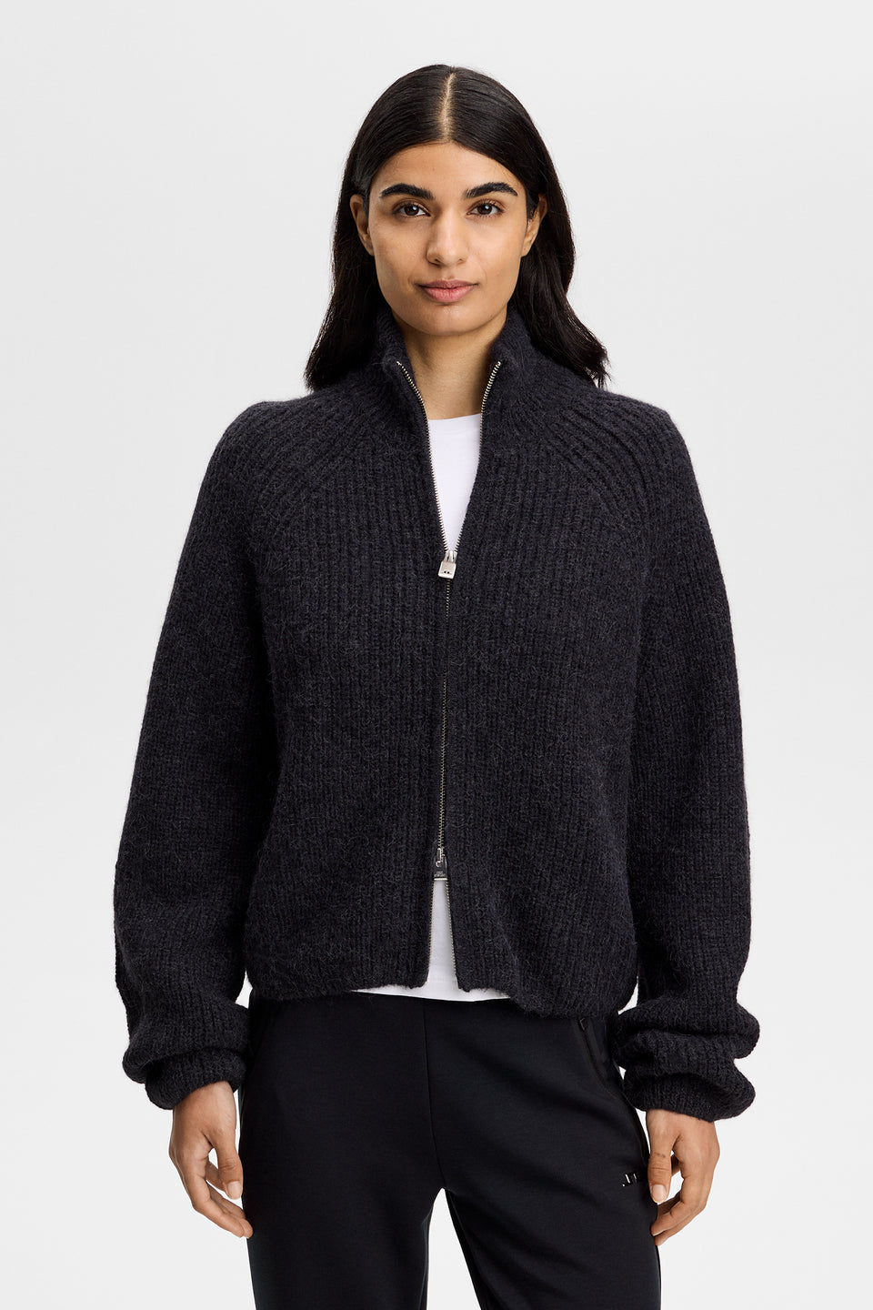 Whitney Rib Knit Full Zip / Black