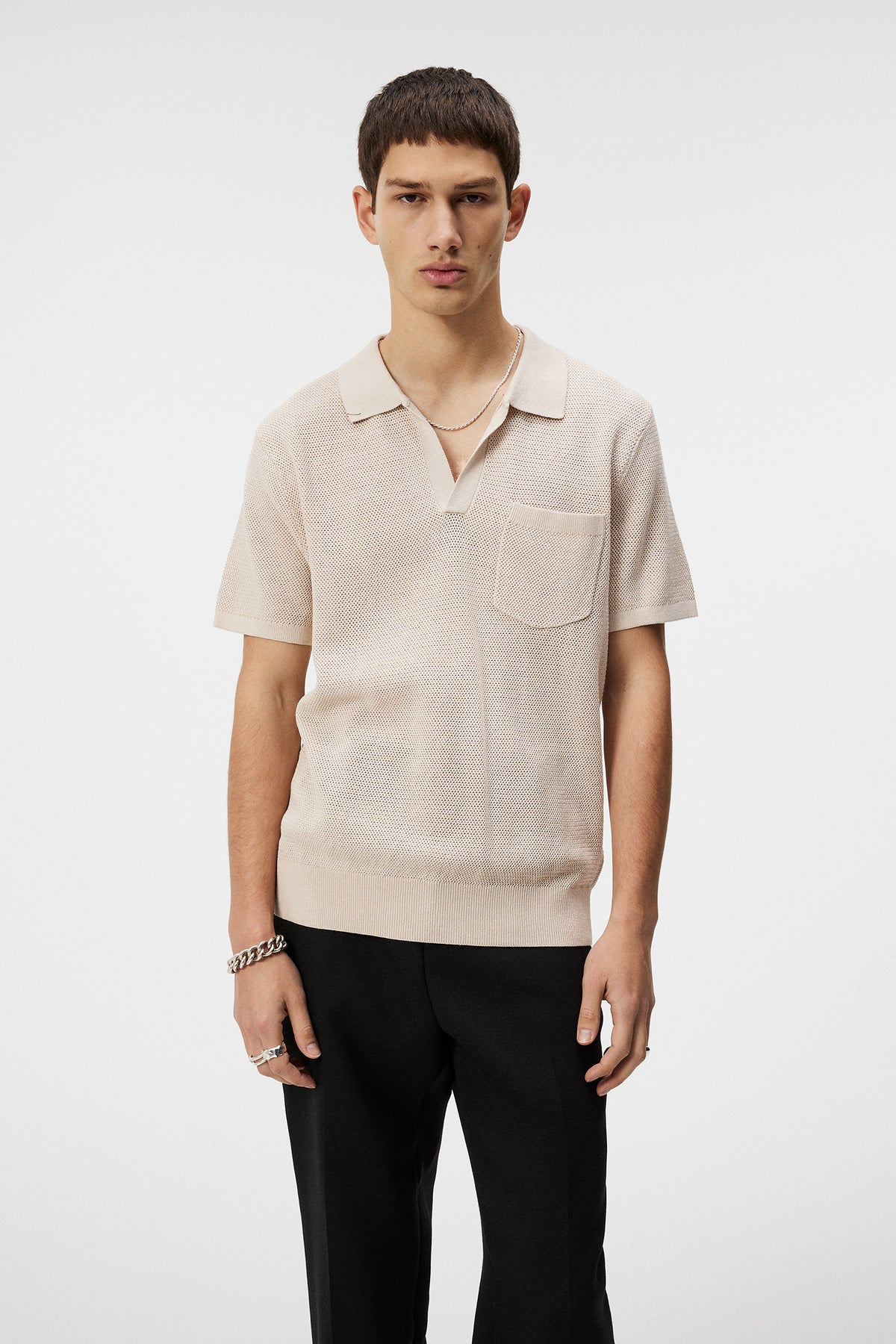 Ben Open Collar Polo / Moonbeam