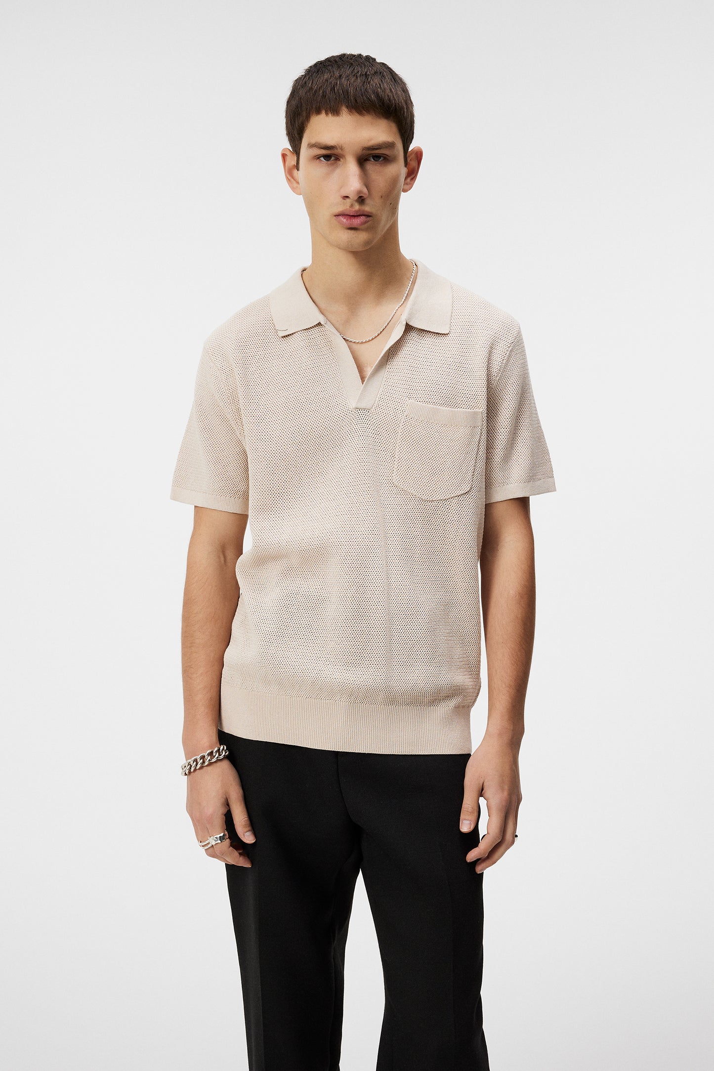 Ben Open Collar Polo / Moonbeam