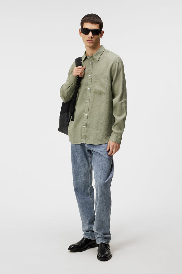 Reg LS Clean Linen Shirt / Oil Green
