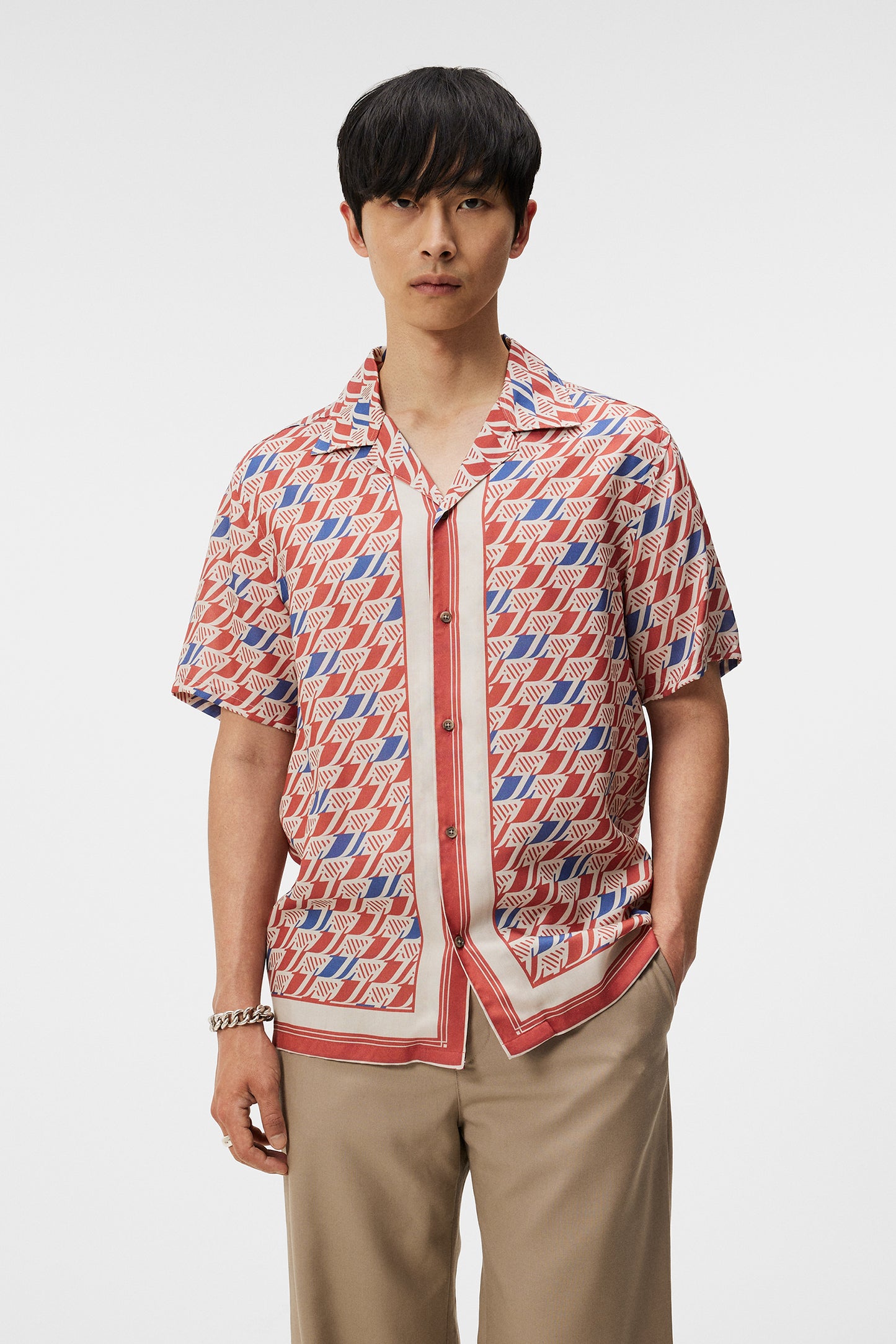 Elio Tencel Moto Print Shirt / Moto Monogram Border Cedar