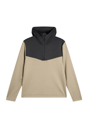 Framifrån: Maclean Quarter Zip Hood i Brindle med svart kontrastpanel, halv dragkedja och Bridge-logotyp på bröstet.