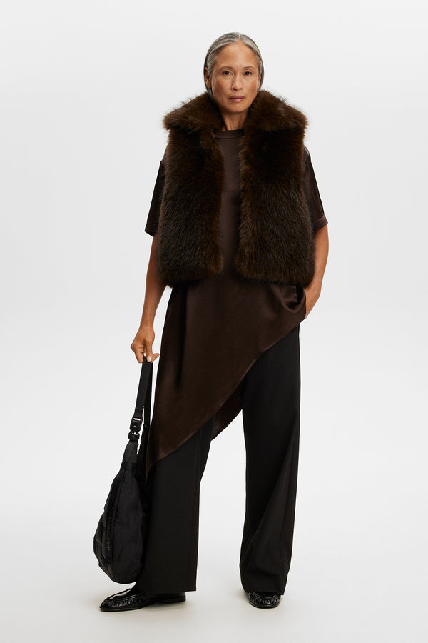Daria Faux Fur Ball Vest / Seal Brown