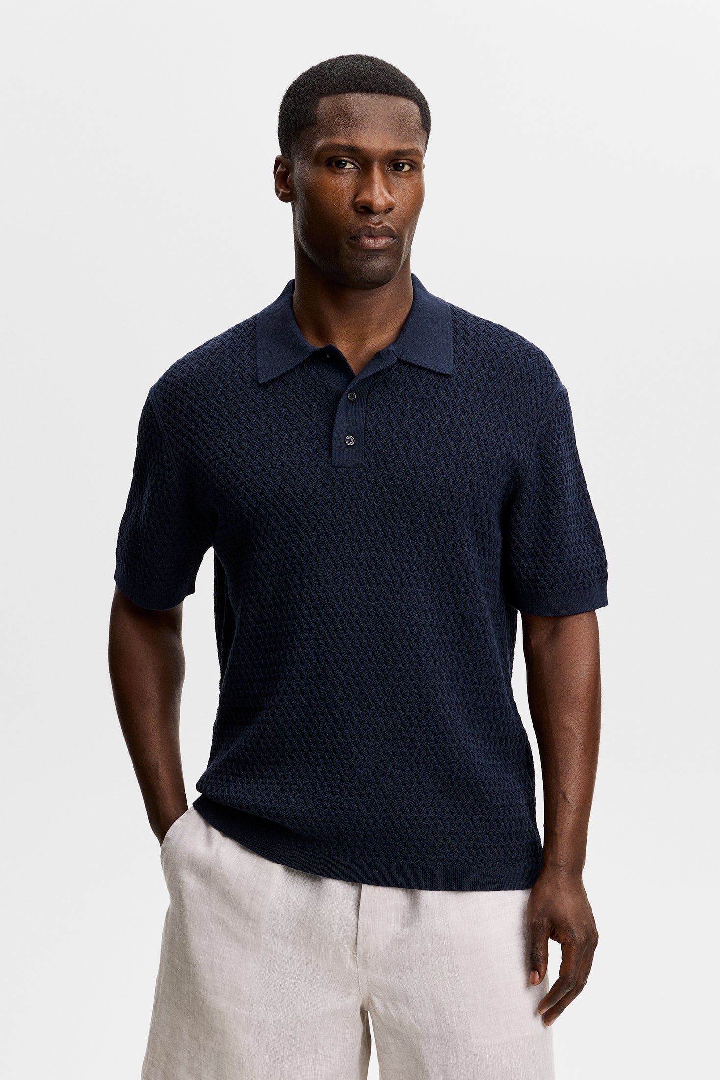 Jacques Structure Knit Polo / JL Navy | J.Lindeberg Official