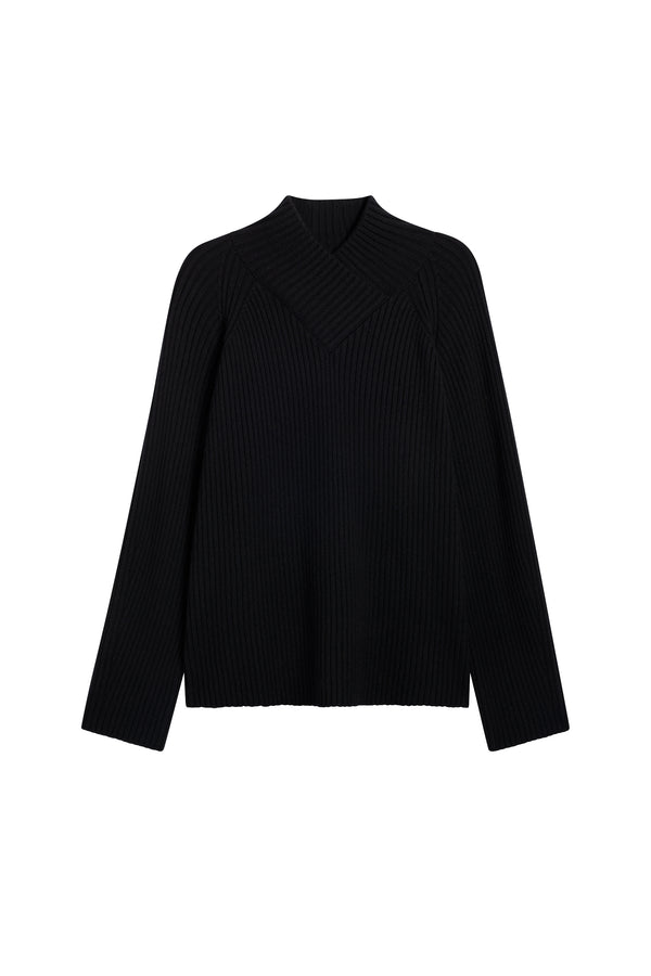 Belle Shawl Collar Knit Sweat / Black