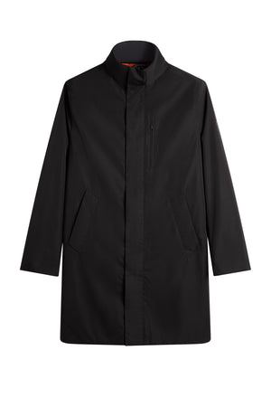 Vorderansicht: Harold Padded Jacket in Schwarz mit Stehkragen, verdeckter Leiste und vertikaler Brusttasche.