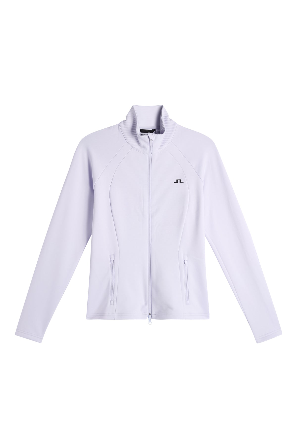 Vooraanzicht: Mireya Full Zip Mid Layer in Purple Heather met ritssluiting, opstaande kraag en Bridge-logo op de borst.