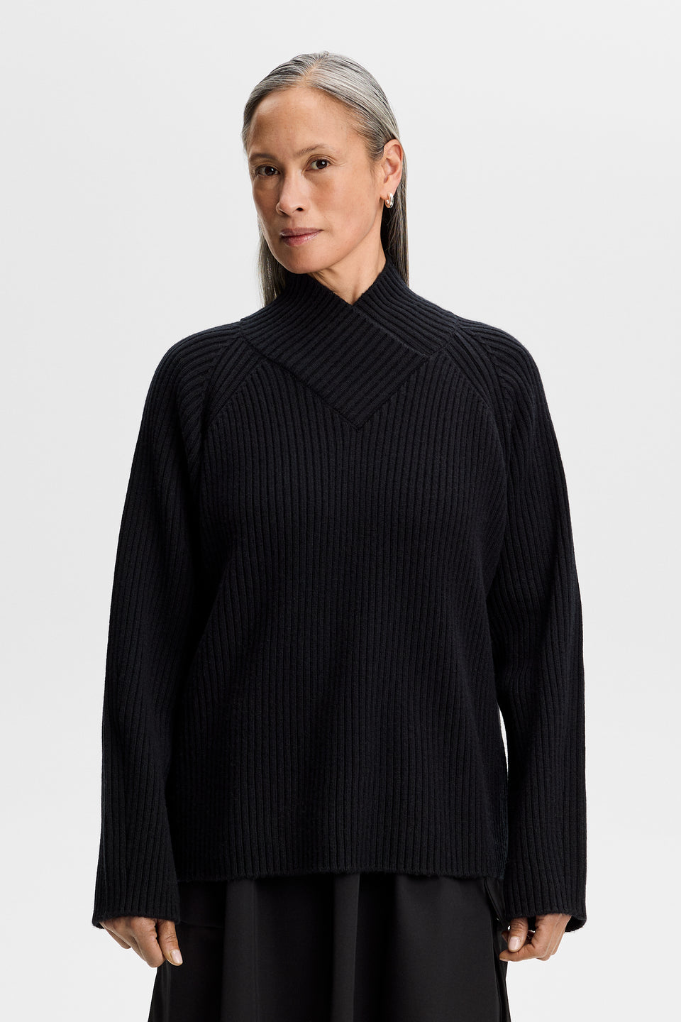 Belle Shawl Collar Knit Sweat / Black