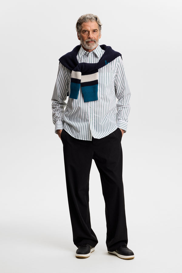 Zachary Cotton Stripe Shirt / Forest Biome