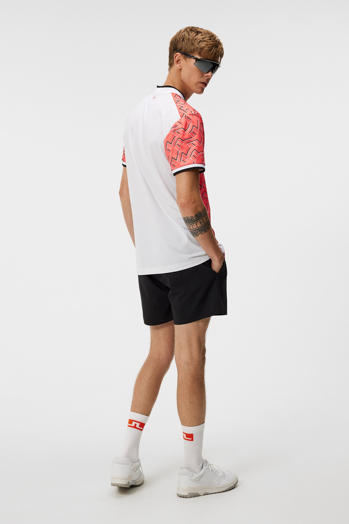 Jensen Print Reg Fit Polo / Outline Bridge Wave Coral
