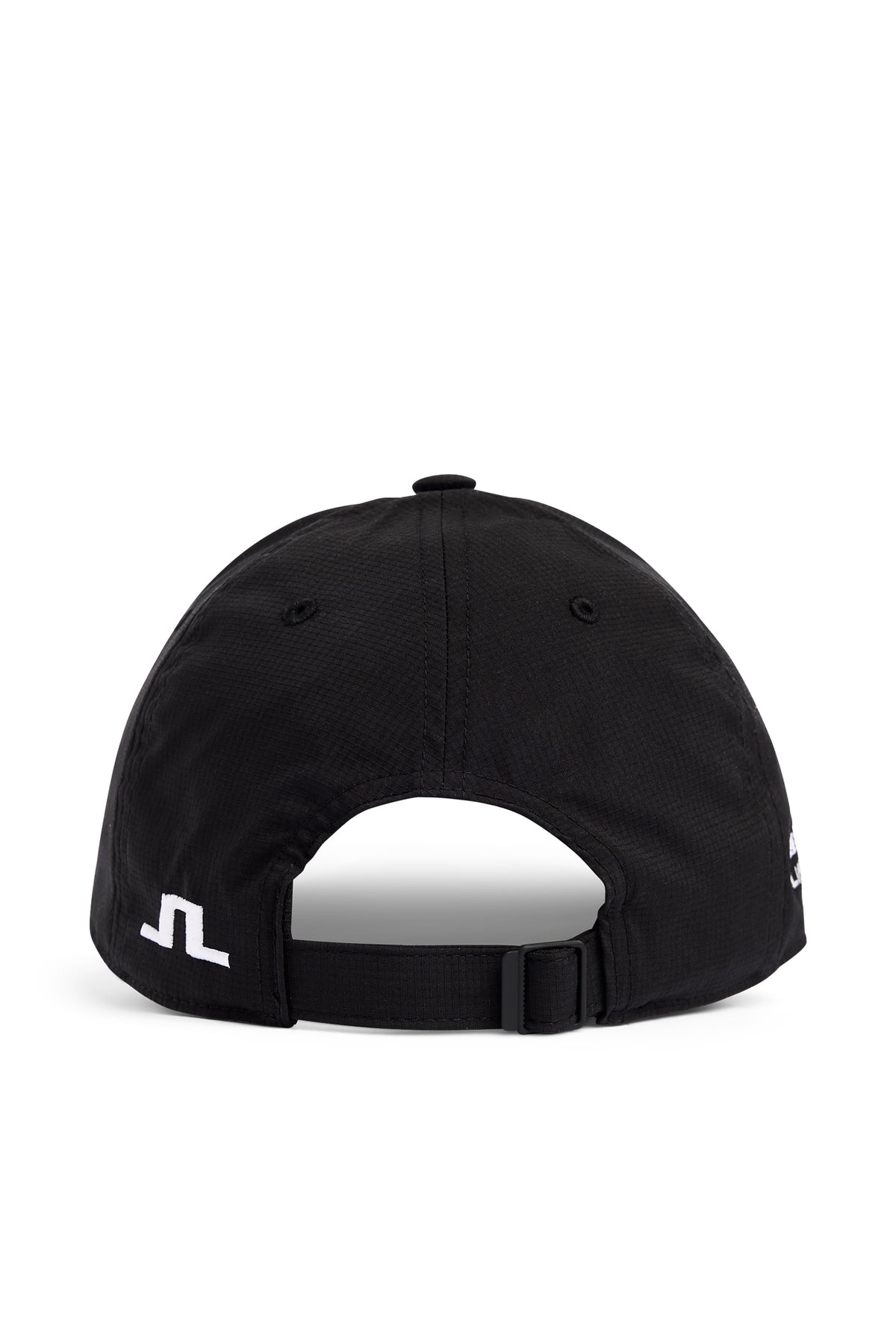 Abe Cap in black, back view showing the adjustable back strap and white Bridge logo.