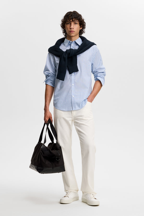 Zachary Cotton Stripe Shirt / Forget-Me-Not