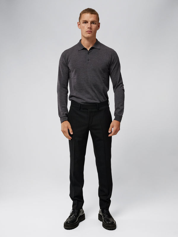Noel Light Merino Polo Shirt / Dark Grey Melange