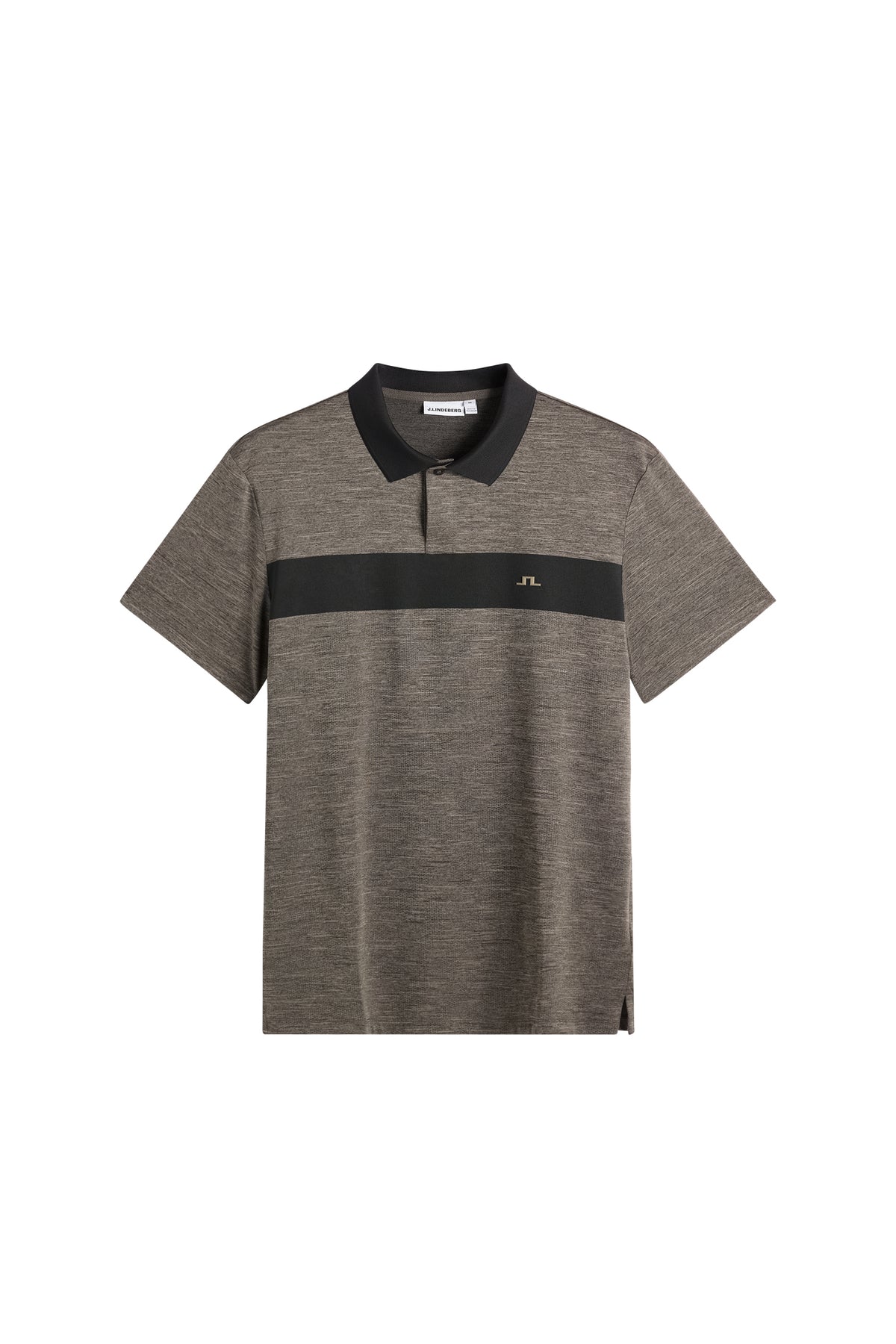 Vorderansicht: Rocky Polo in meliertem Brindle mit solidem Bruststreifen, dunklem Kragen und Bridge-Logo.