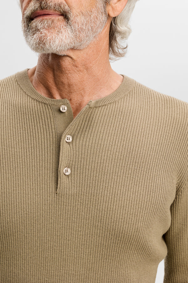 Hawk Rib Knitted Henley / Brindle