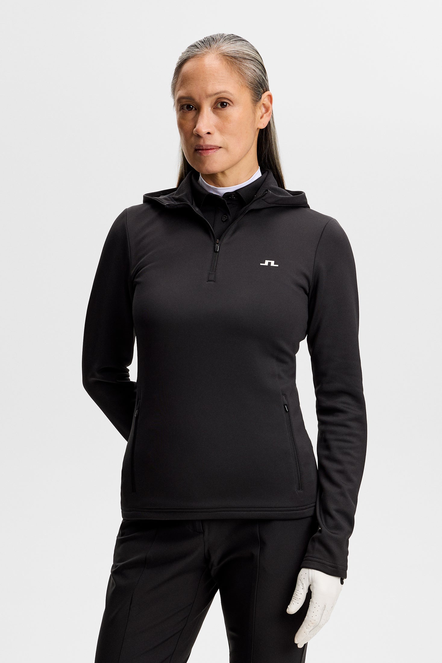 Aerielle Quarter Zip Hood / Black | J.Lindeberg Official