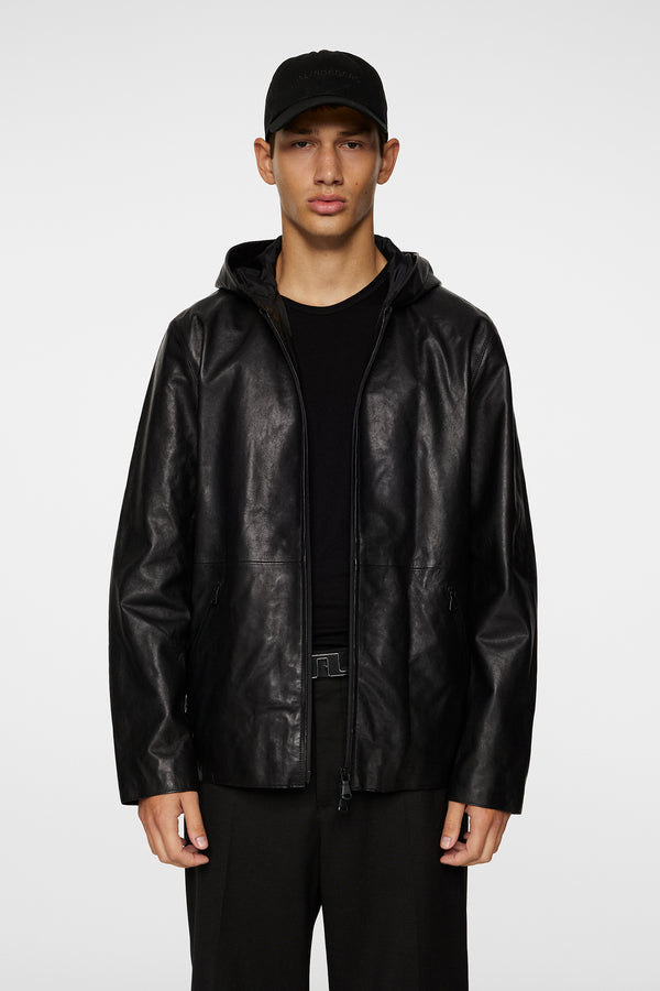 Hadley Leather Hoody Jacket / Black