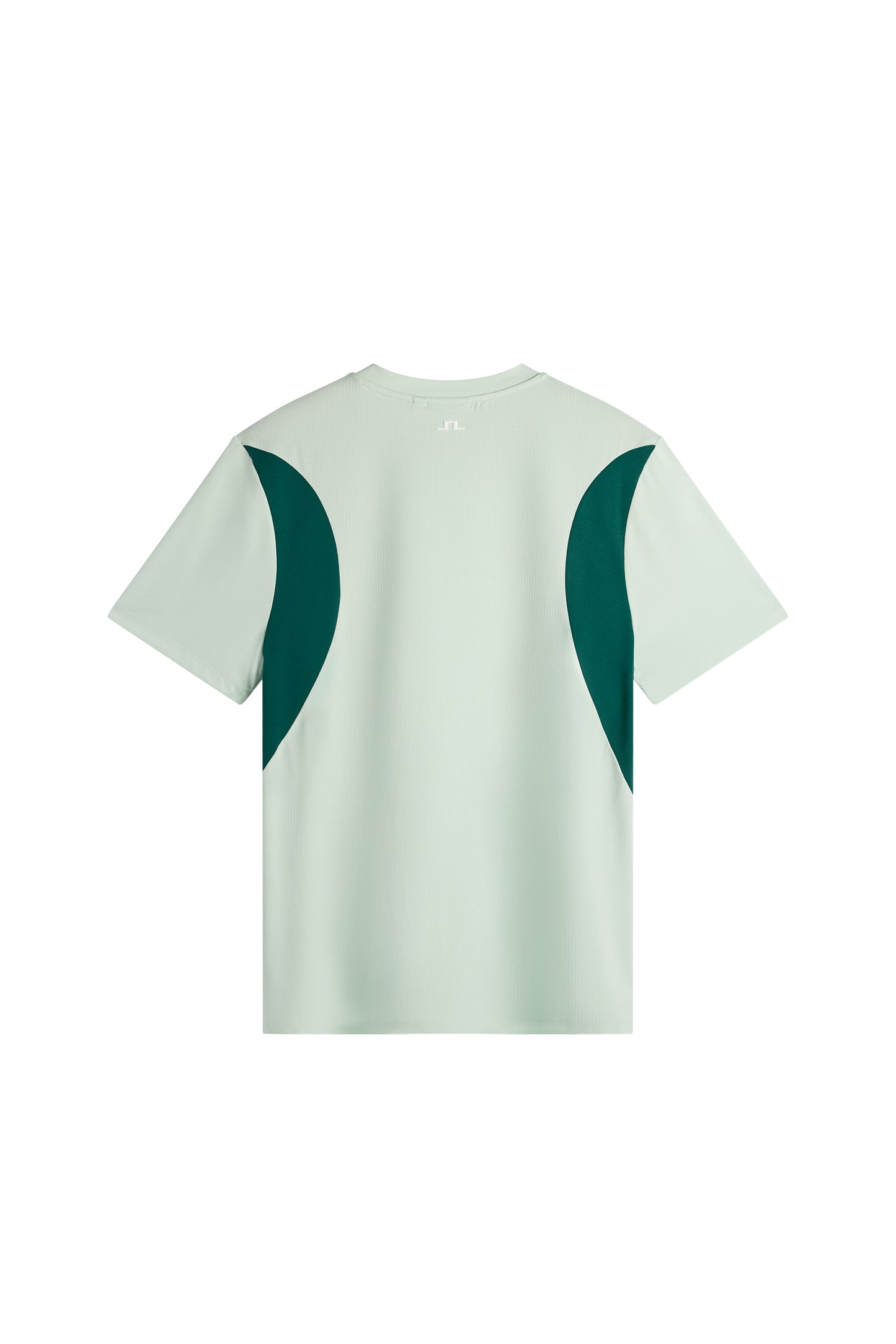 Dennis T-shirt in light green, back view featuring dark green side panels and a small Bridge logo below the collar.
