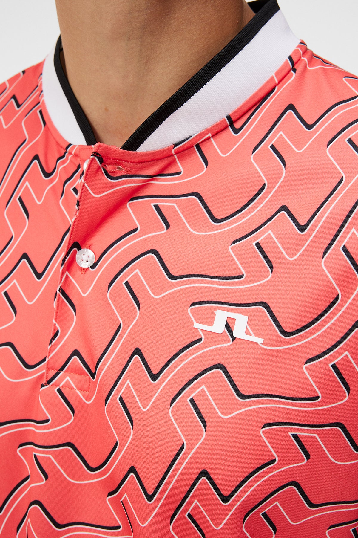 Jensen Print Reg Fit Polo / Outline Bridge Wave Coral