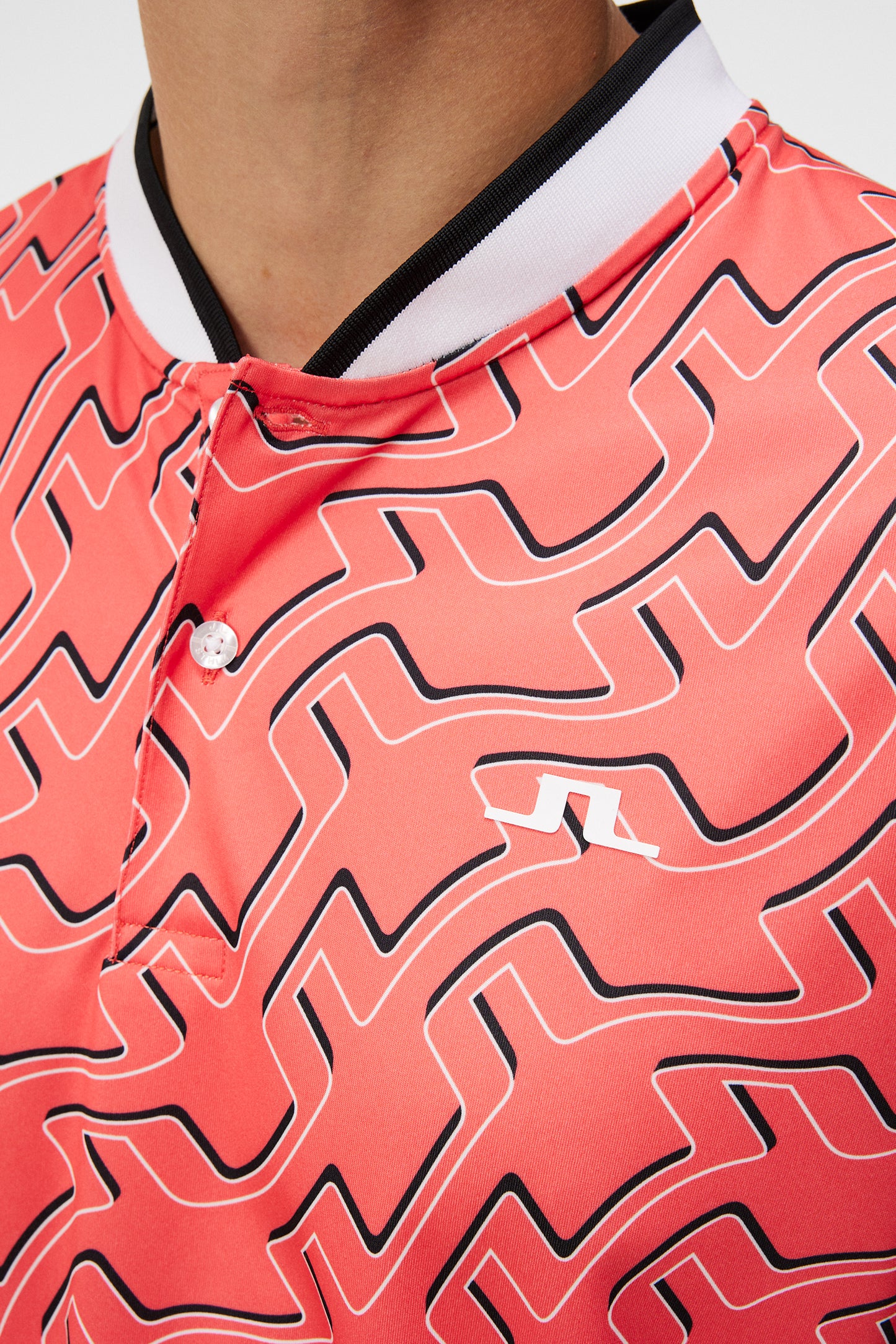 Jensen Print Reg Fit Polo / Outline Bridge Wave Coral