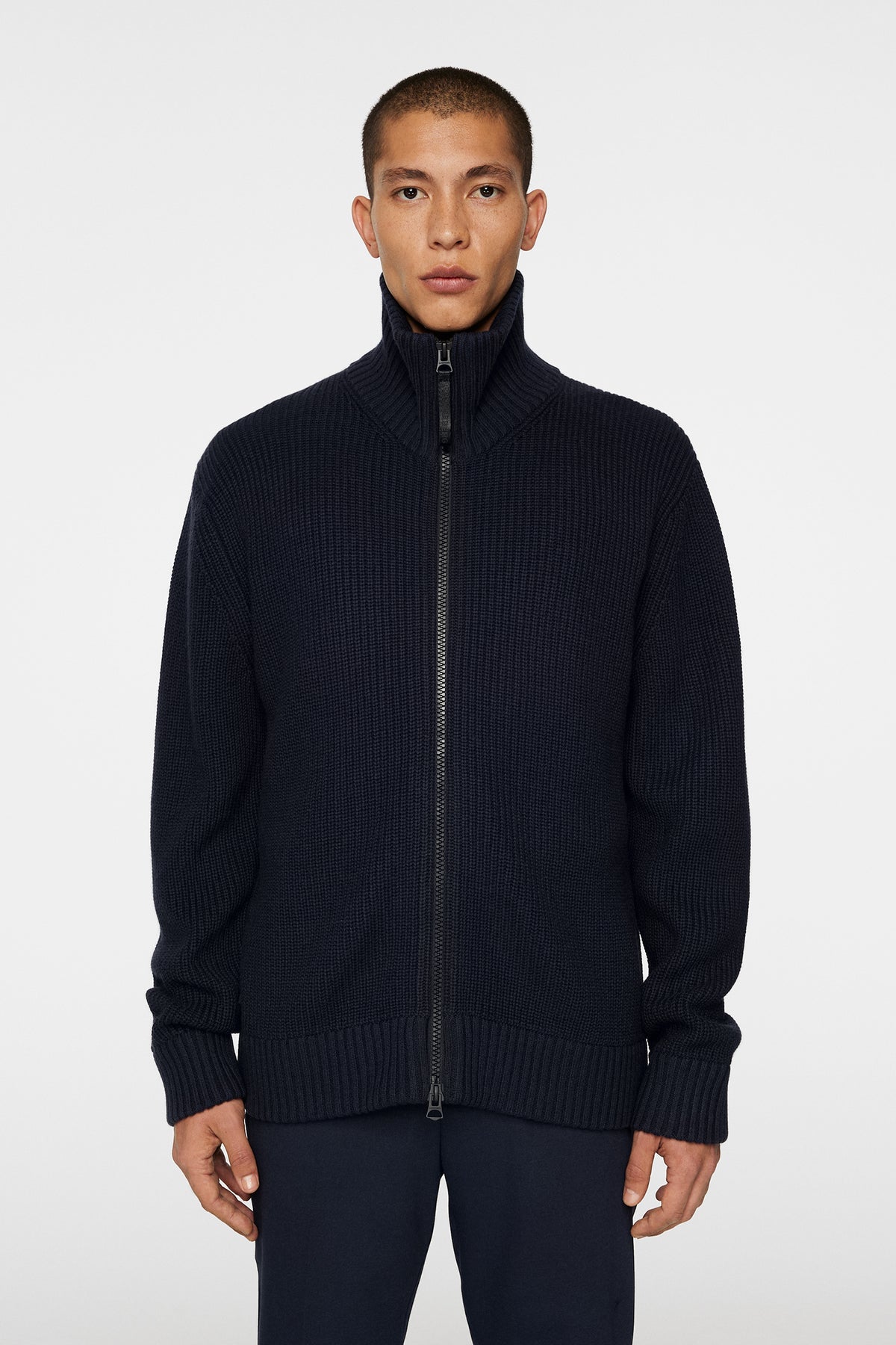 Skyler Wool Blend Zip Cardigan JL Navy – - Main Image