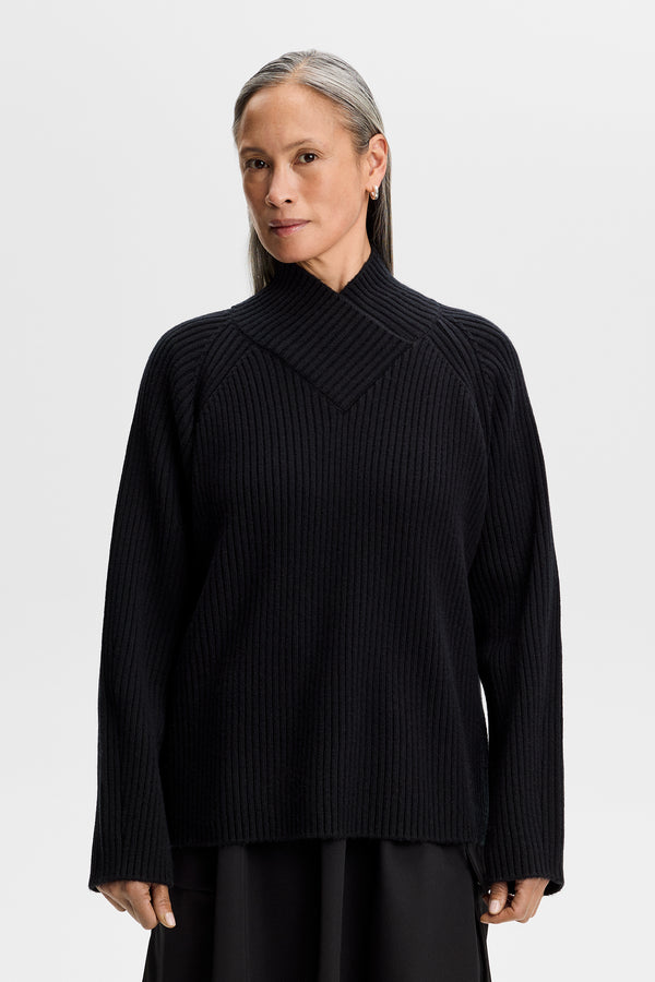 Belle Shawl Collar Knit Sweat / Black