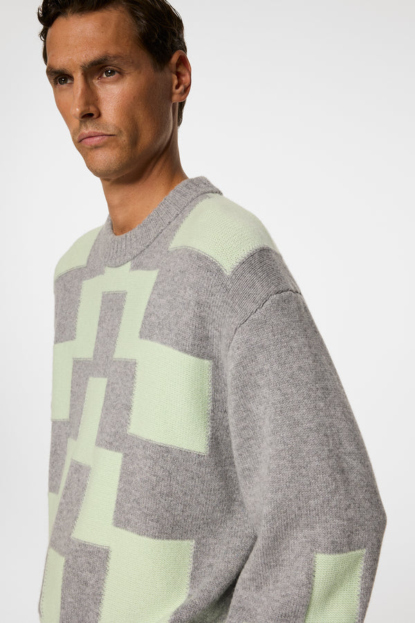 Gavin Stacked Bridge Knit / Light Grey Melange