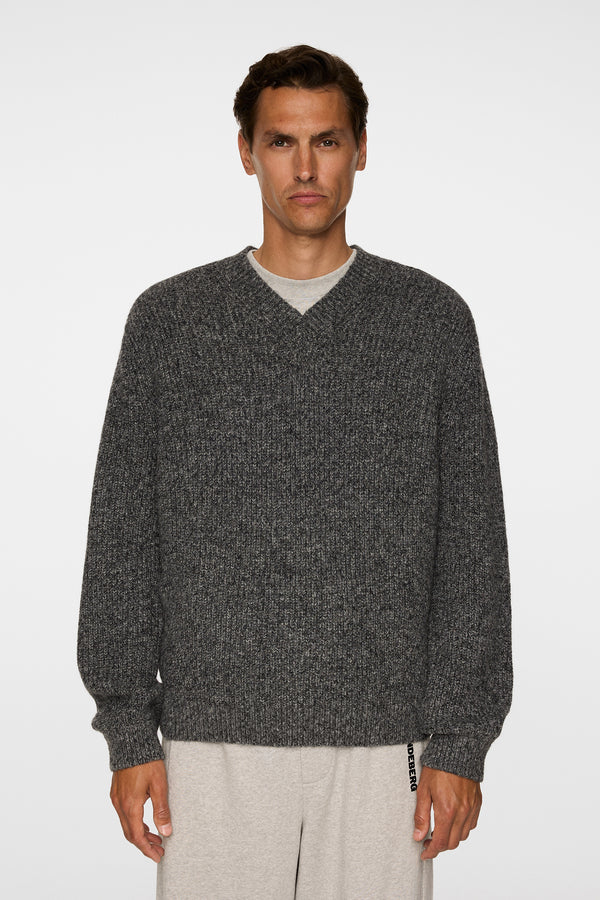 Vitor V-neck Heavy Knit / Dark Grey Melange