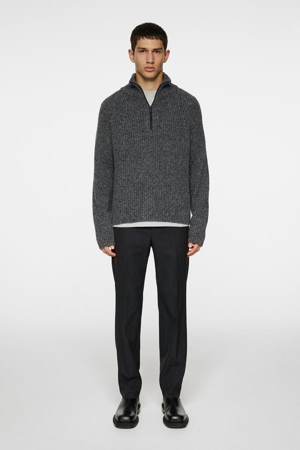 Victor Zip Wool Sweater / Dark Grey Melange