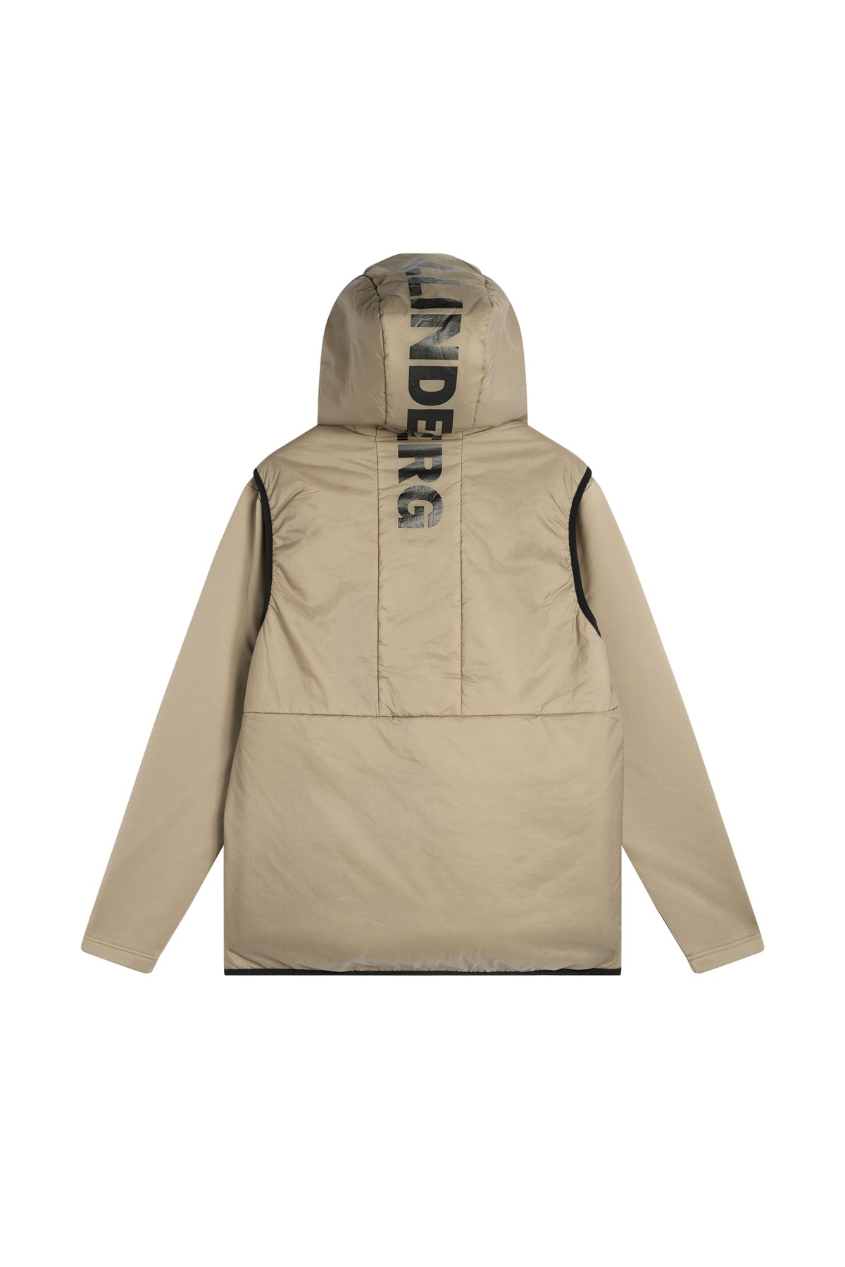 Vue de dos : M Solarcore 3 in 1 Jacket en Brindle avec dos matelassé et capuche ornée du logo J.LINDEBERG.