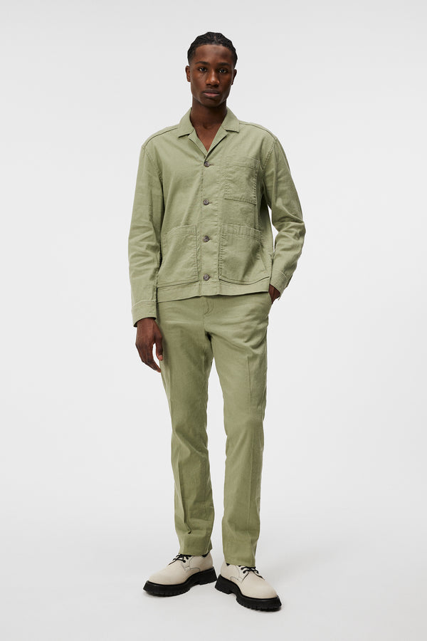 Errol Linen workwear overshirt / Oil Green