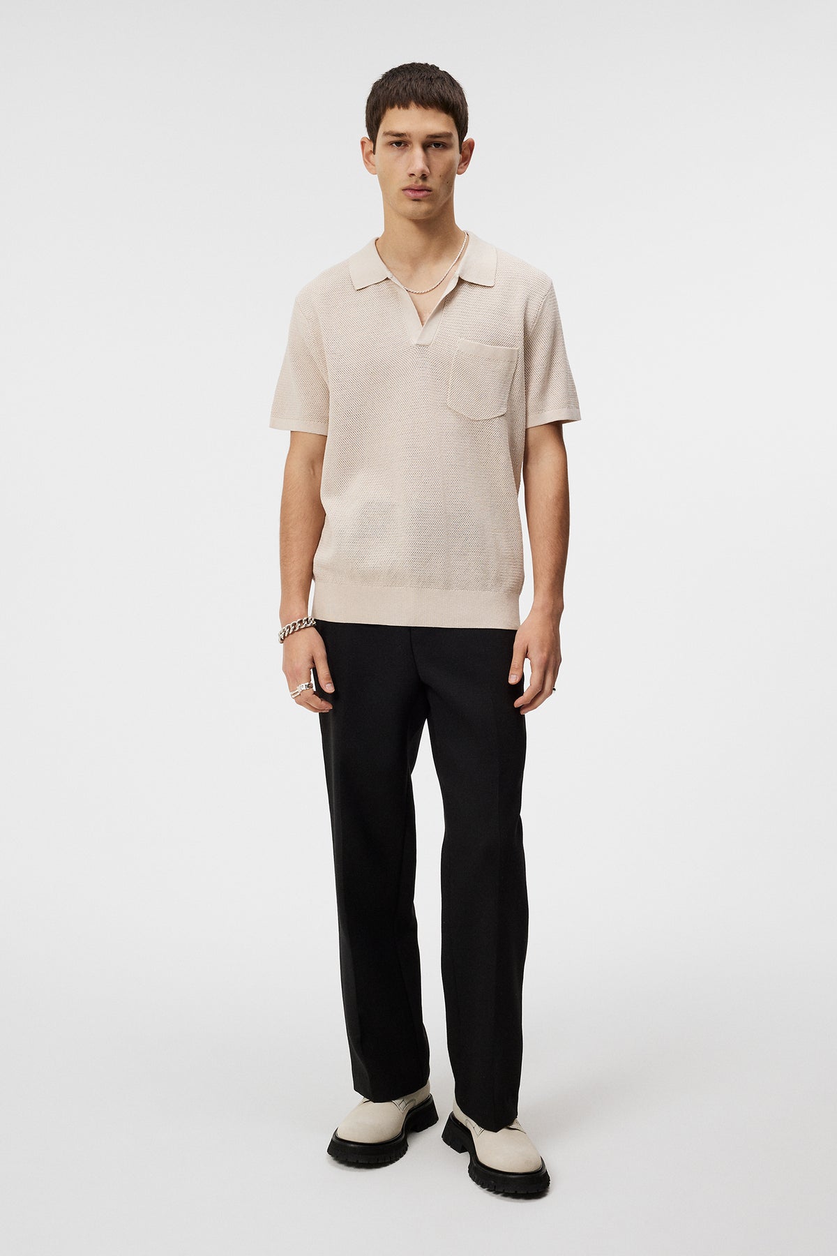 Ben Open Collar Polo / Moonbeam