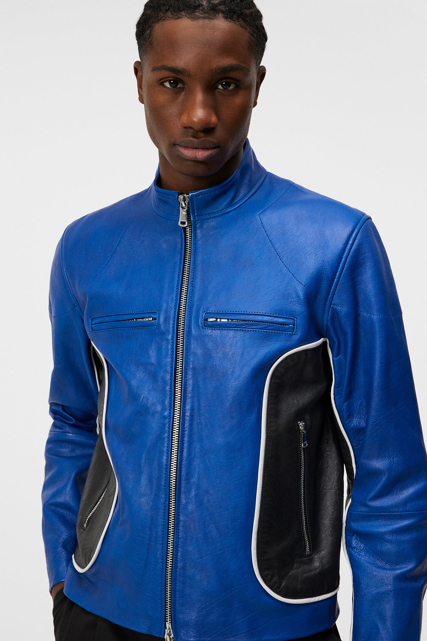 Morris Leather Biker Jacket / Nautical Blue