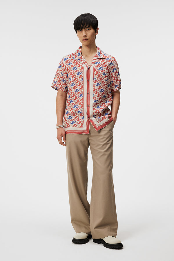 Elio Tencel Moto Print Shirt / Moto Monogram Border Cedar