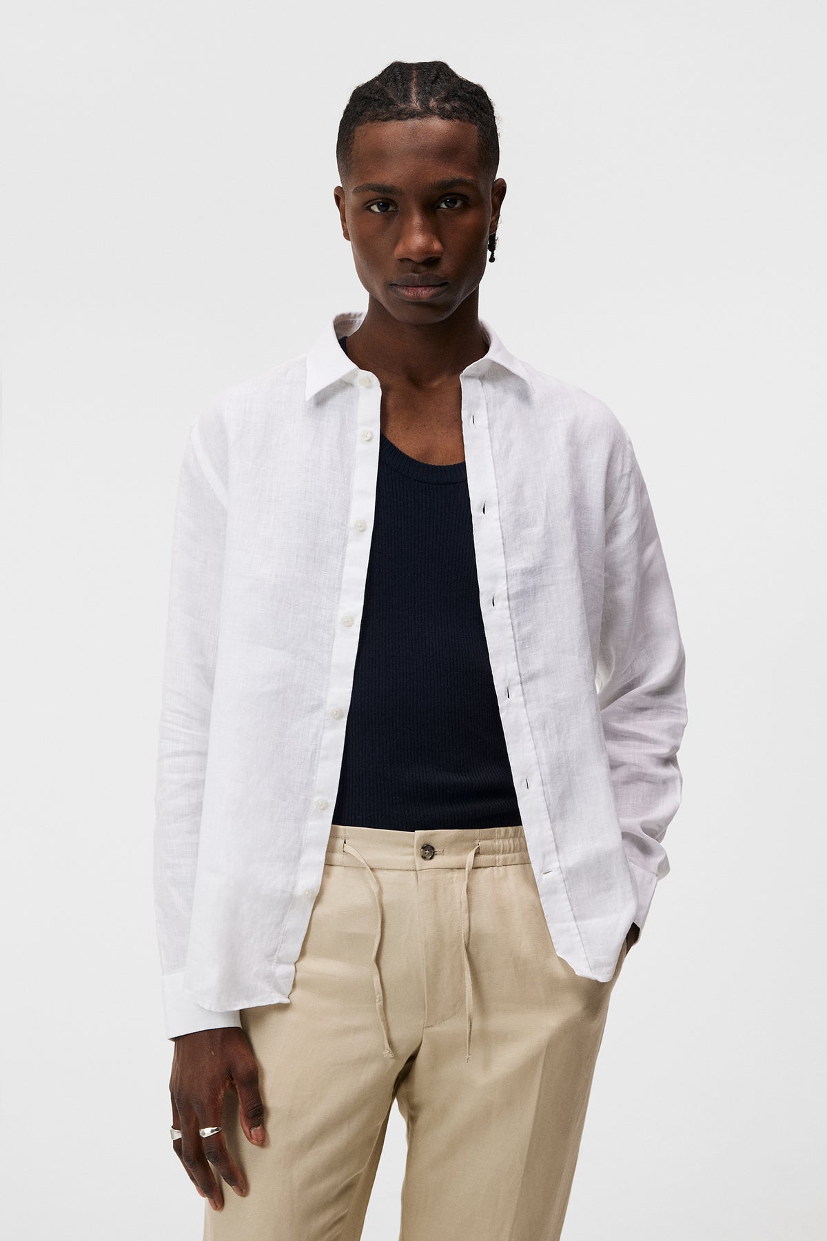 Linen Melange LS Reg Shirt / White