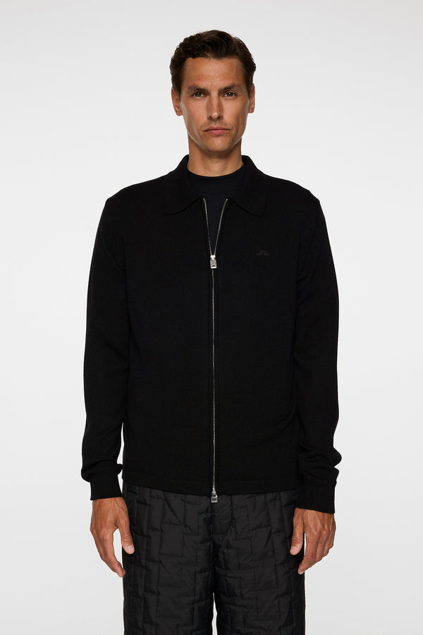 Kaleb Merino Zip Cardigan / Black