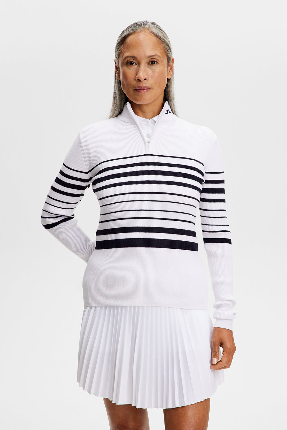 Cheryl Knitted Zip Sweater / White