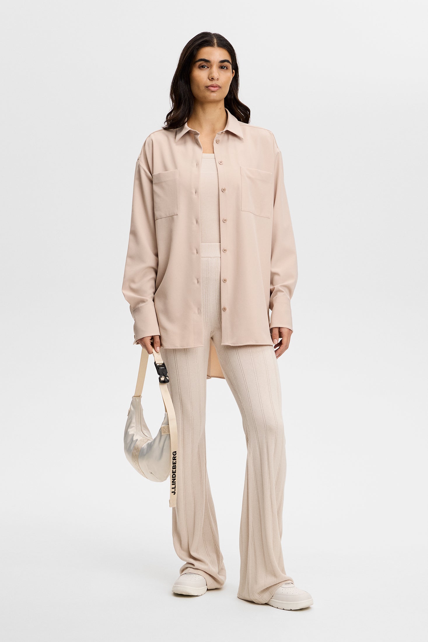 Vera Wide Rib Knit Pants / Moonbeam | J.Lindeberg Official