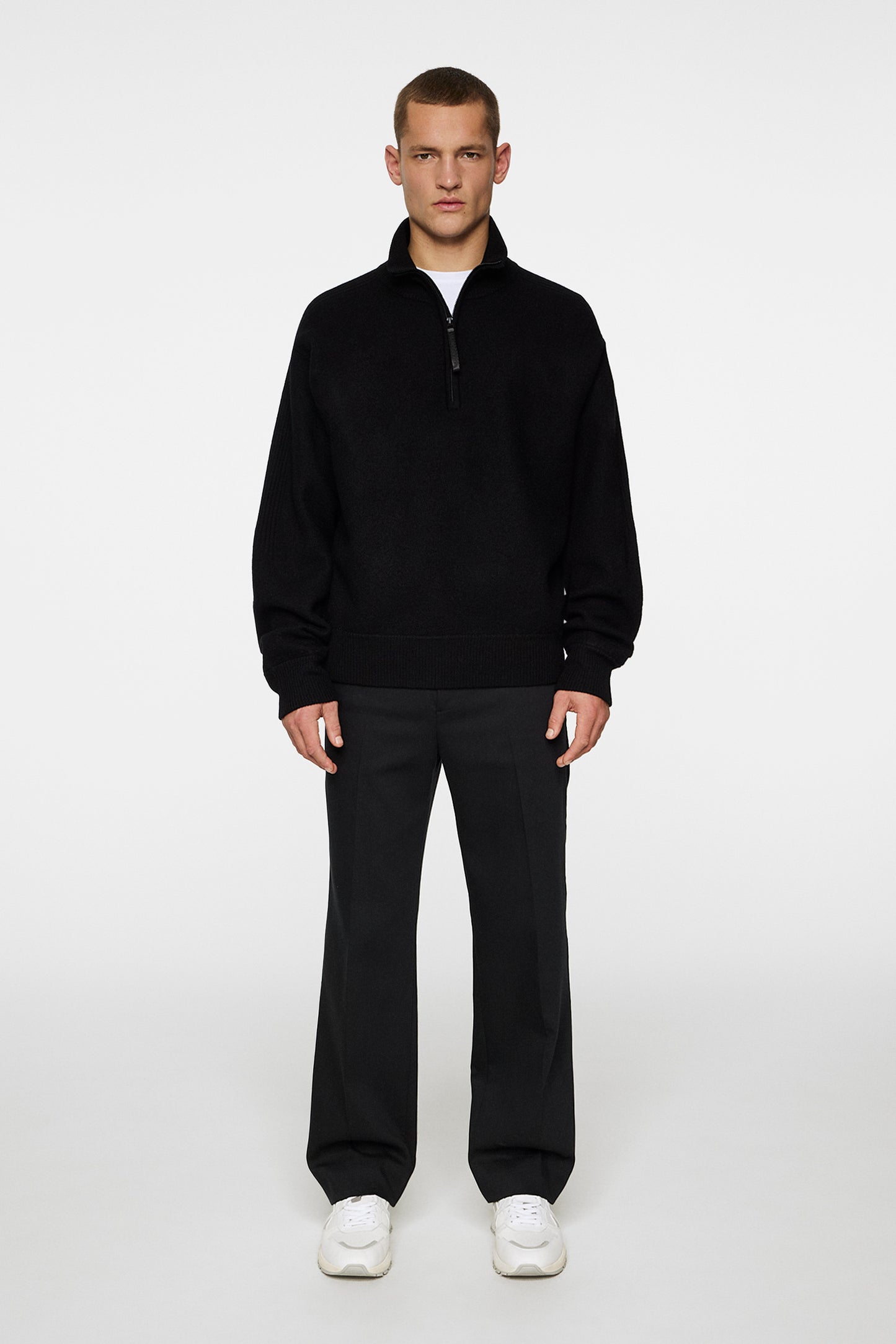 Bon Boiled Wool Quarter Zip / Black