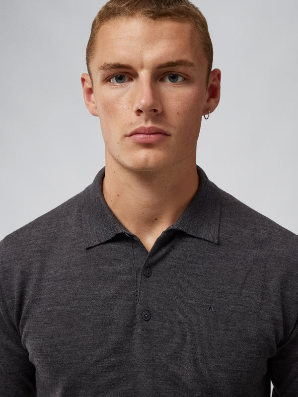 Noel Light Merino Polo Shirt / Dark Grey Melange