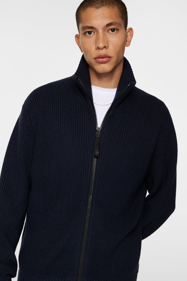 Skyler Wool Blend Zip Cardigan / JL Navy