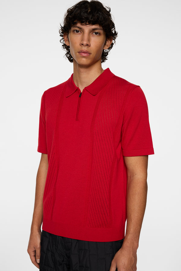Remy Structure Zip Knit Polo / Barbados Cherry