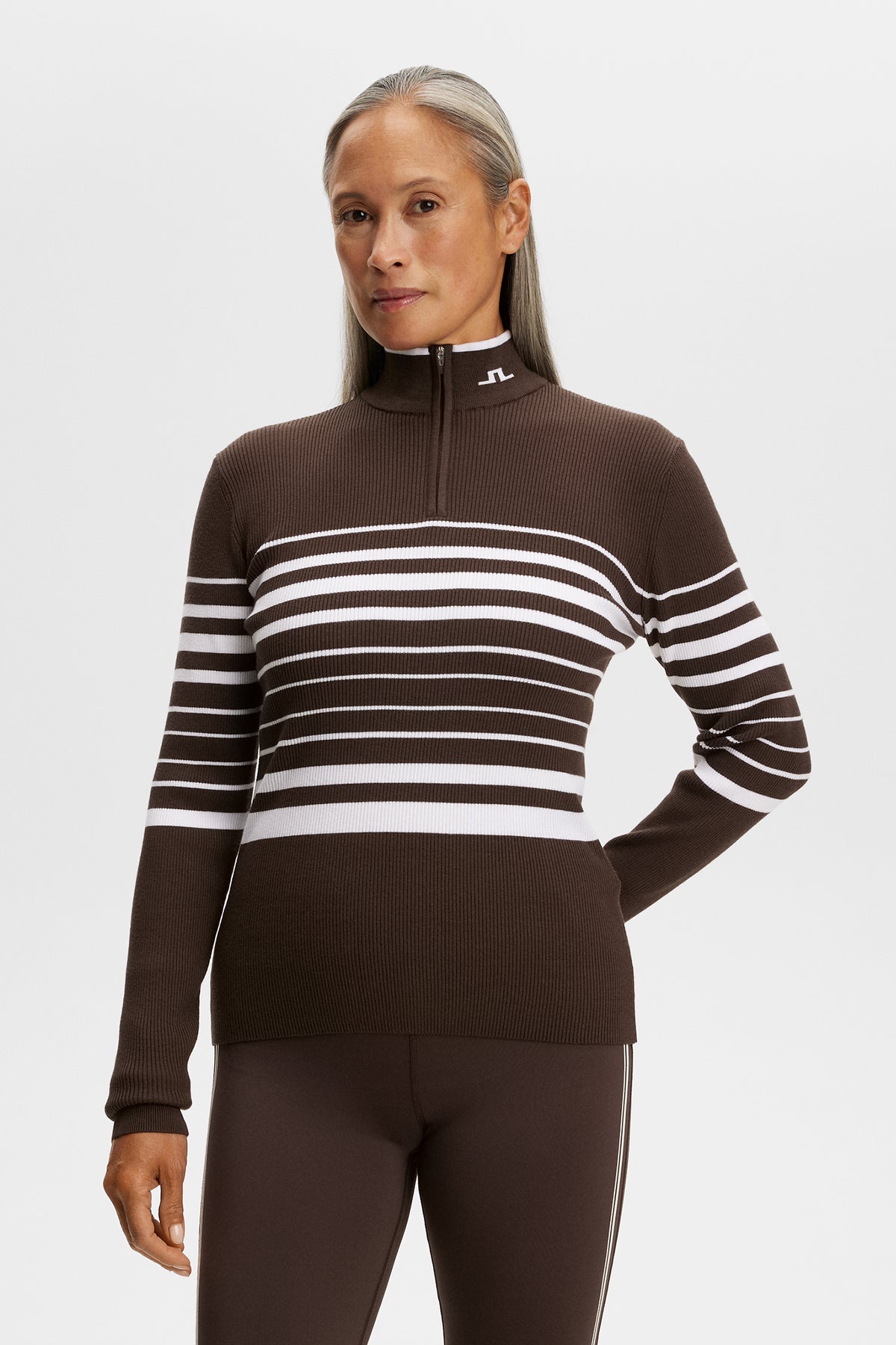 Cheryl Knitted Zip Sweater / Seal Brown