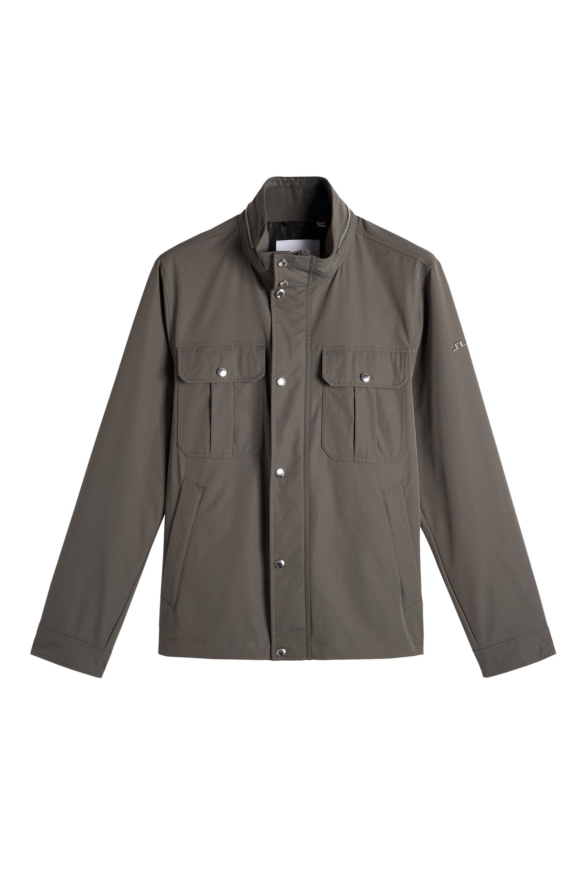 Bailey Recy Poly Jacket in Chimera, front view with snap-button placket and flap chest pockets.